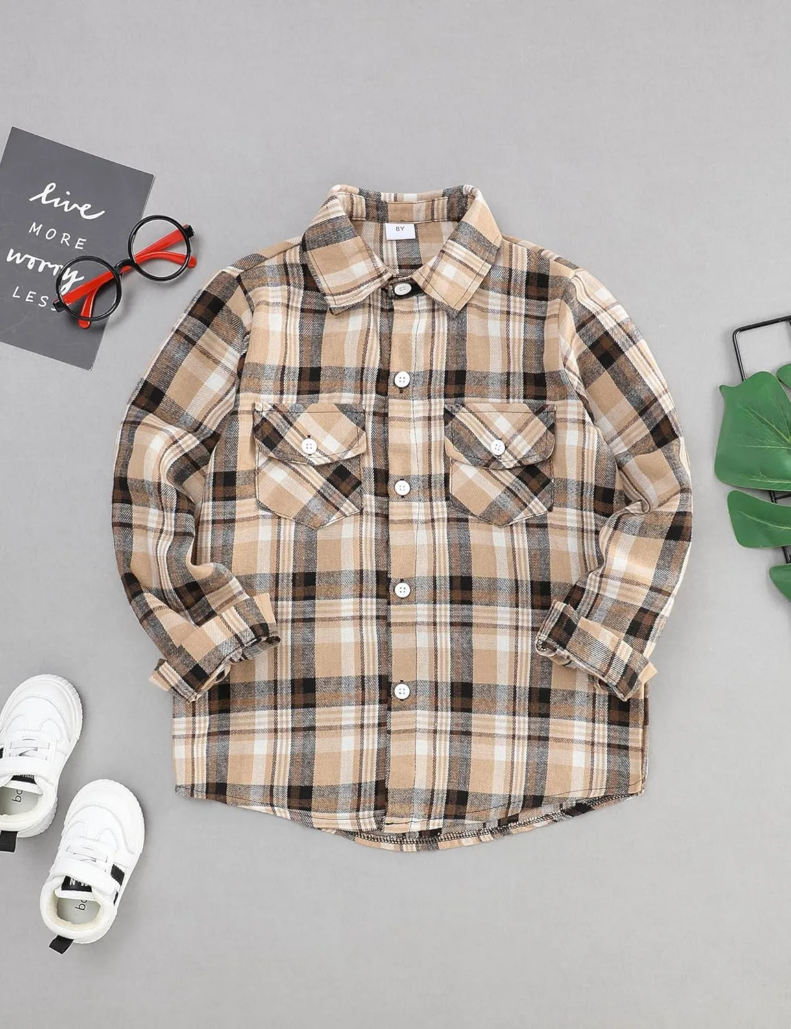 Fuermos Mens & Boys Plaid Flannel Button-Down Shirts Long Sleeve Family Matching Tops