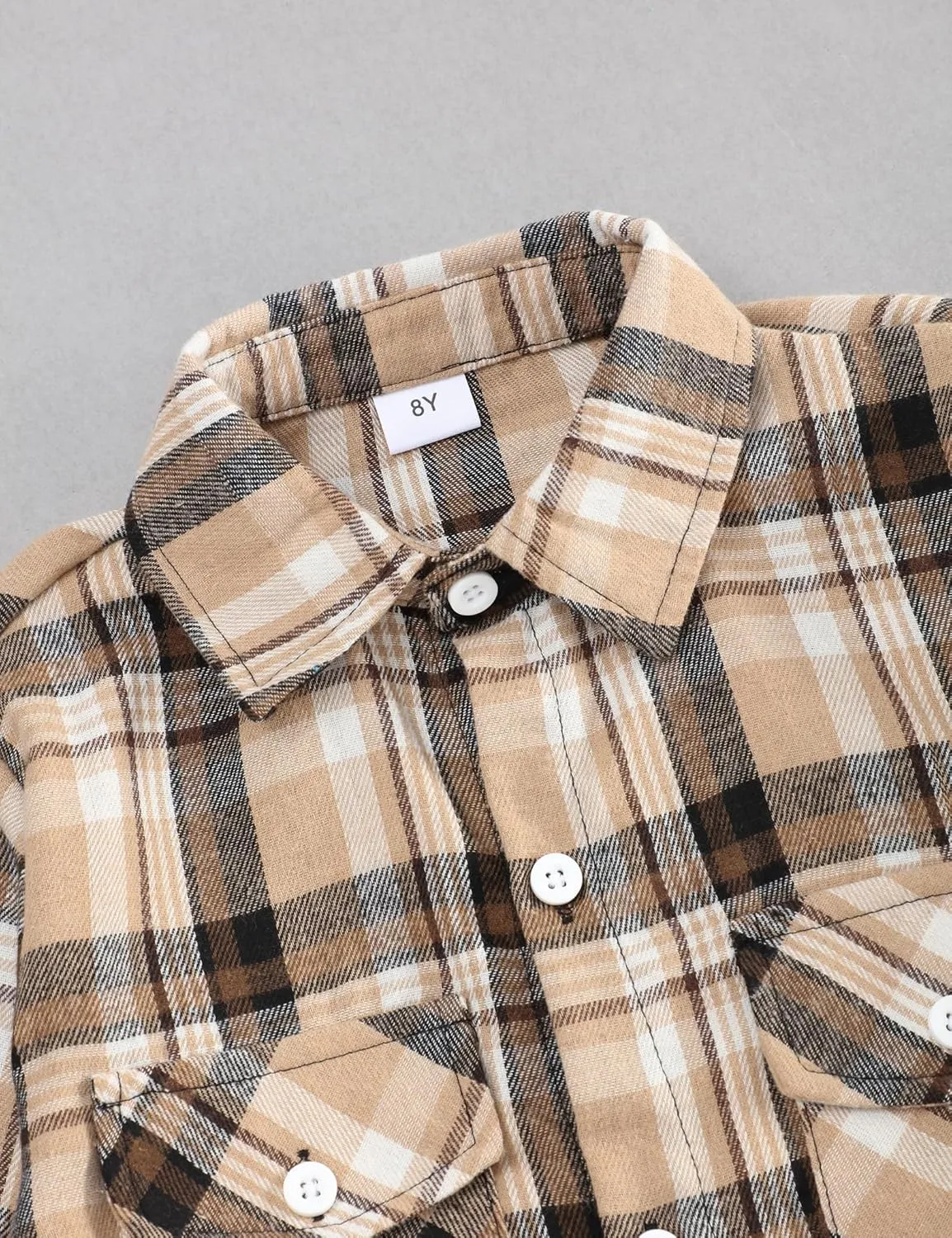 Fuermos Mens & Boys Plaid Flannel Button-Down Shirts Long Sleeve Family Matching Tops