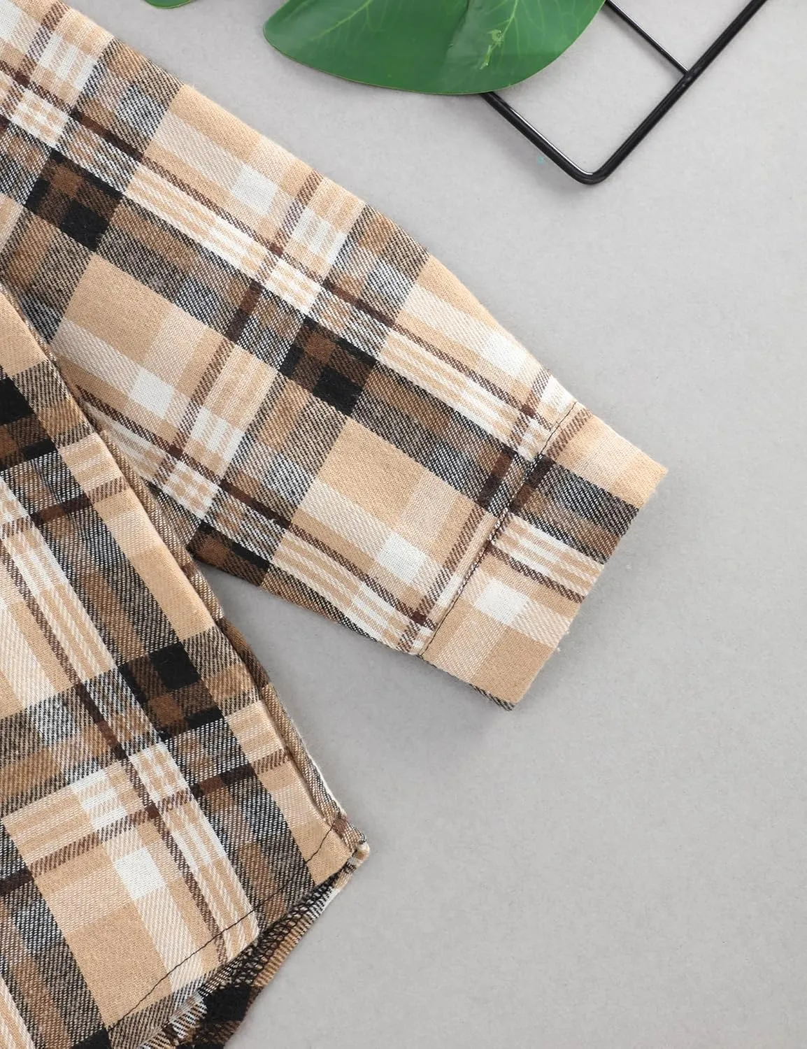 Fuermos Mens & Boys Plaid Flannel Button-Down Shirts Long Sleeve Family Matching Tops