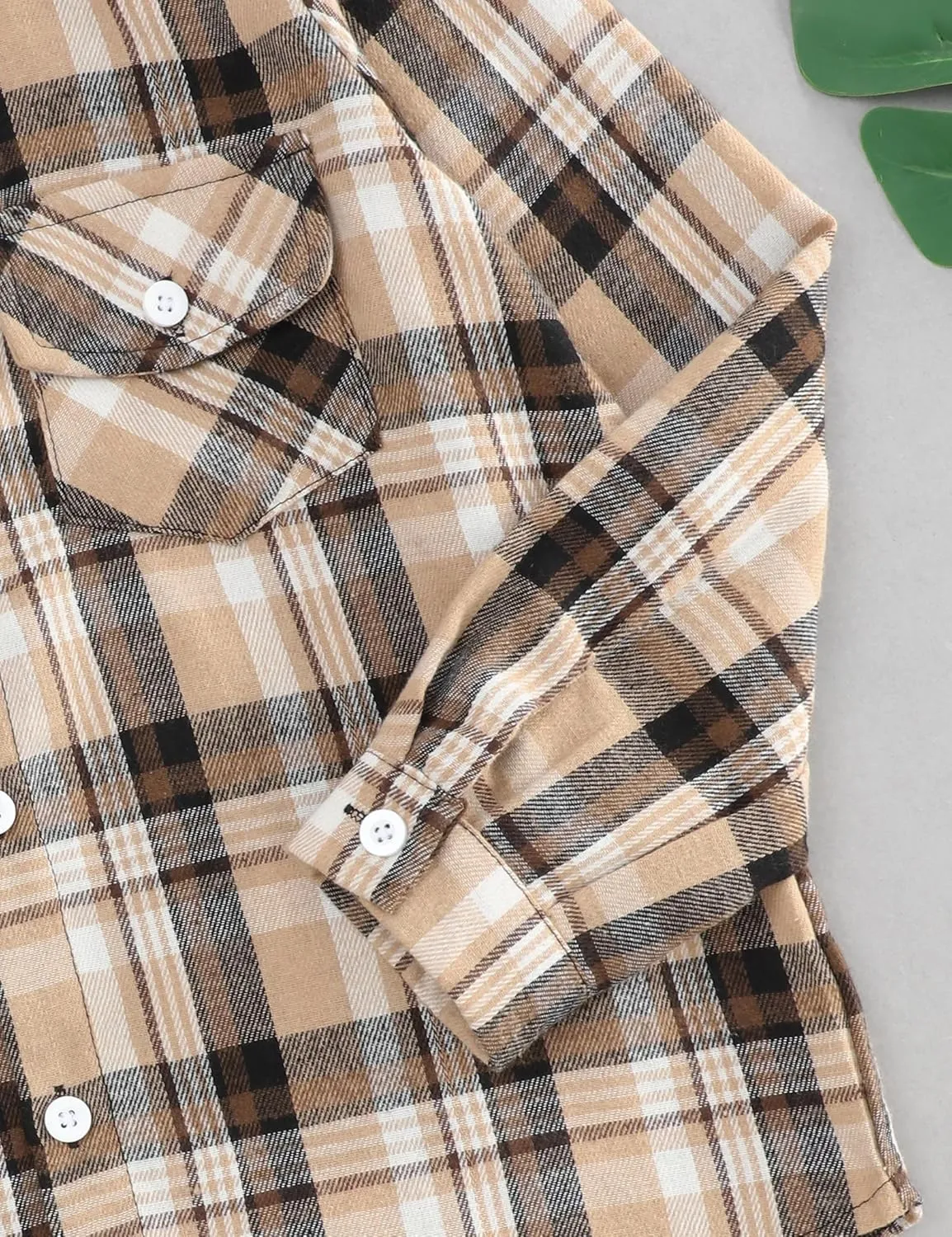 Fuermos Mens & Boys Plaid Flannel Button-Down Shirts Long Sleeve Family Matching Tops