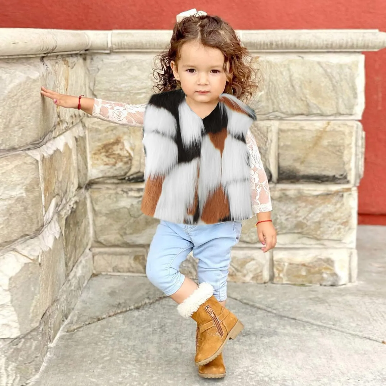 Girls Faux Fur Vest Coat Fleece Jacket Toddler Baby Girls Winter Thick Warm Waistcoat Gilet Outerwear Furry Vest