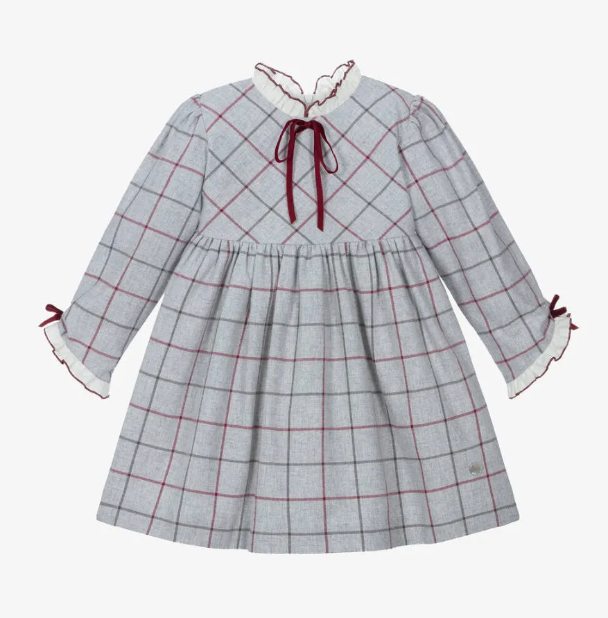 Granlei - Winter Checked Dress - Pale Grey/Burgundy