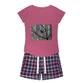 Green Bird Women's Sleepy Tee and Flannel Short