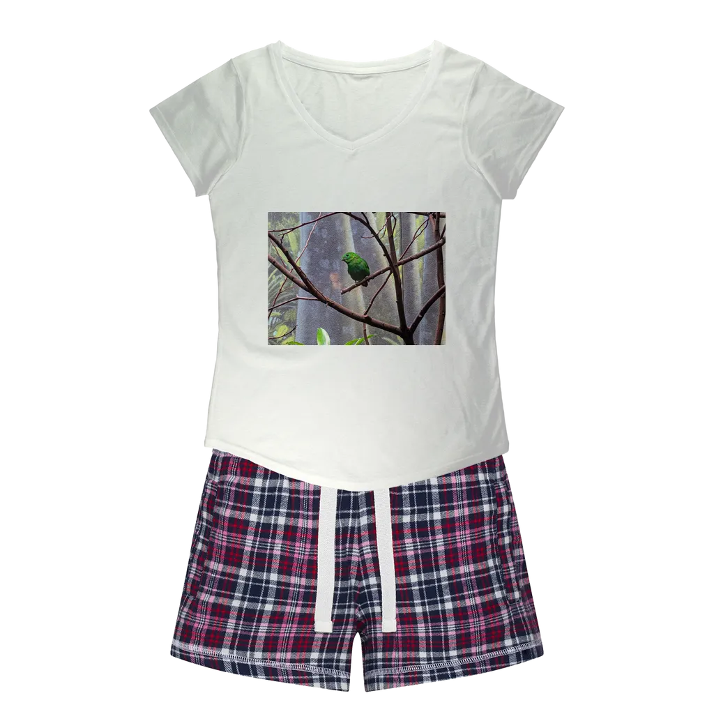 Green Bird Women's Sleepy Tee and Flannel Short