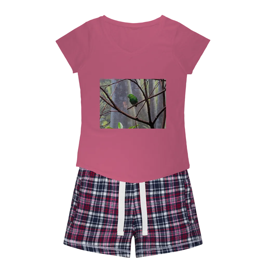 Green Bird Women's Sleepy Tee and Flannel Short