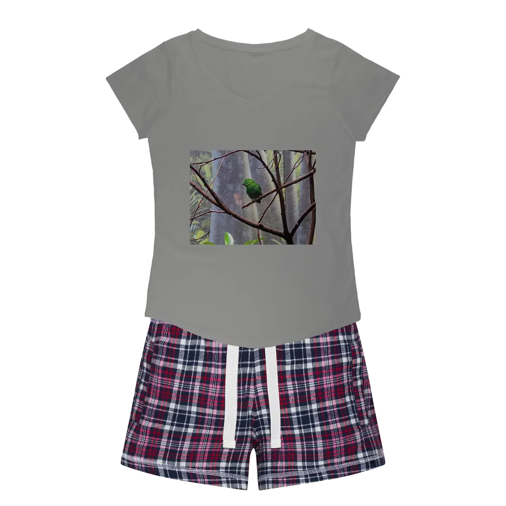 Green Bird Women's Sleepy Tee and Flannel Short