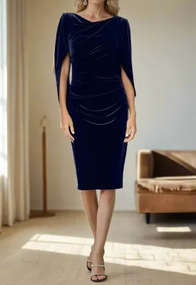 Half Sleeves Knee Length Velvet Mother of The Bride Dresses with Pleats