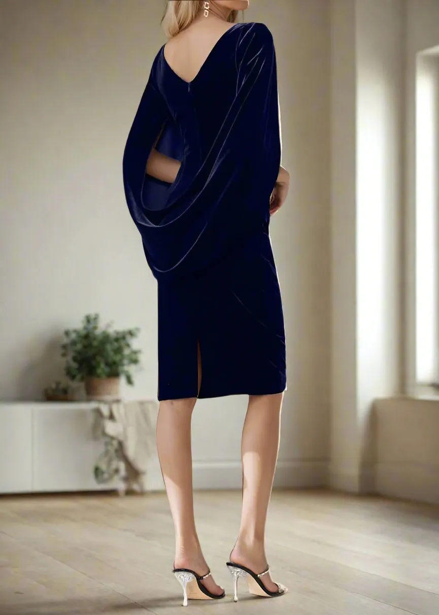 Half Sleeves Knee Length Velvet Mother of The Bride Dresses with Pleats