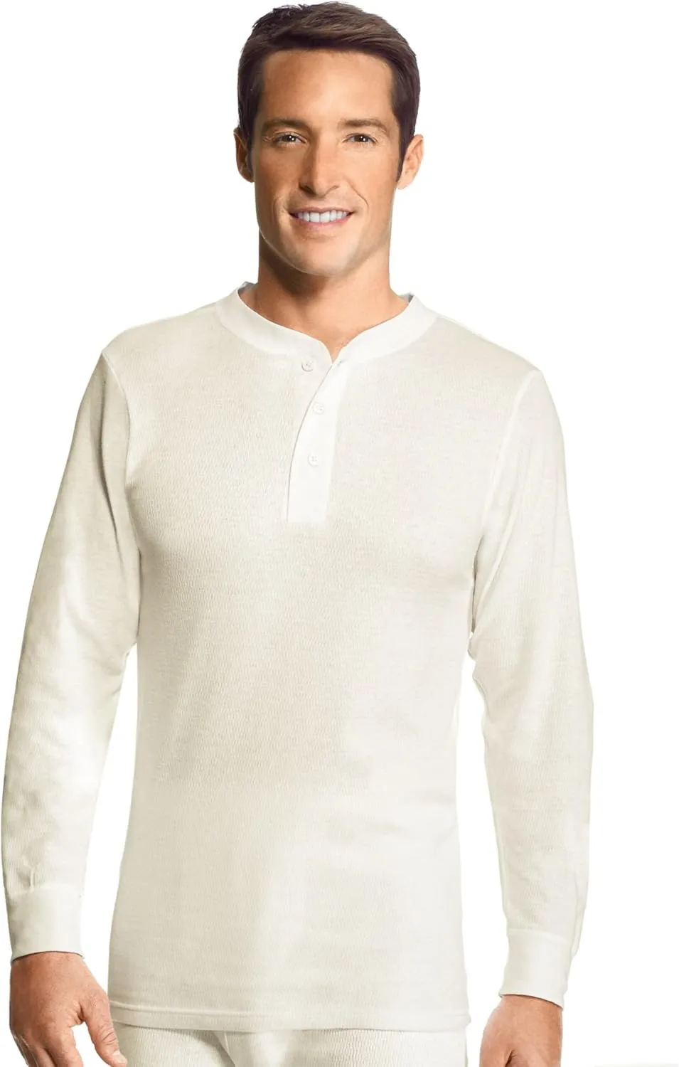 Hanes Men`s Thermal Henley, 22805, Grey Heather