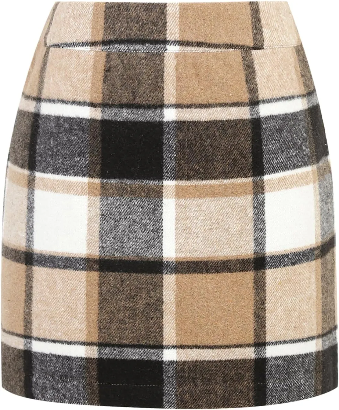 IDEALSANXUN Womens Wool Plaid Mini Skirt Fall Winter High Elastic Waist Short Pencil Skirt