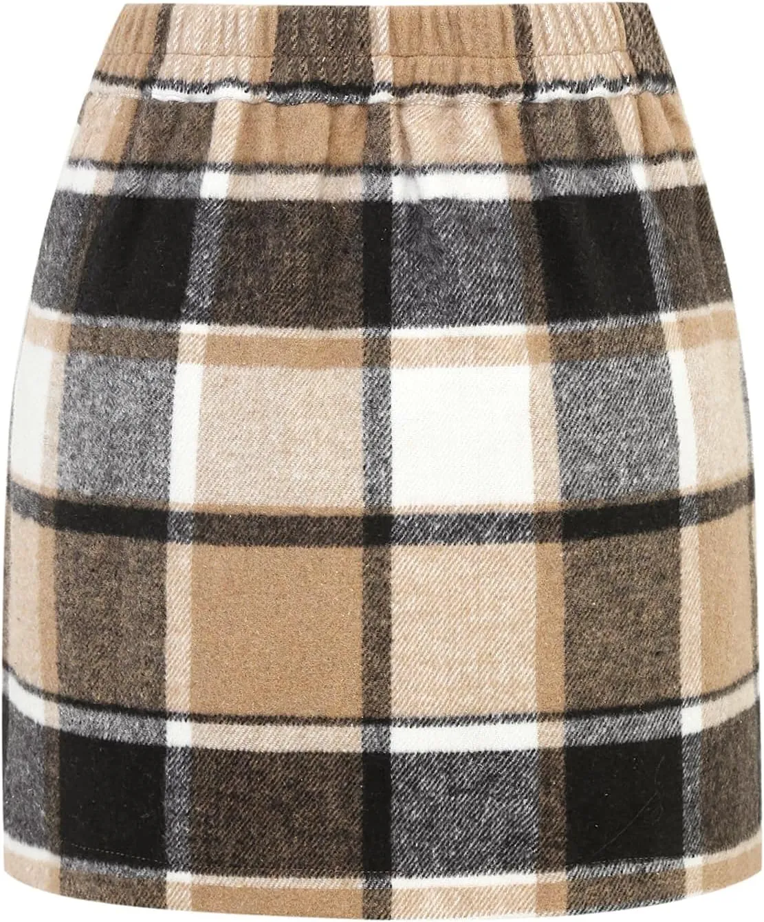 IDEALSANXUN Womens Wool Plaid Mini Skirt Fall Winter High Elastic Waist Short Pencil Skirt