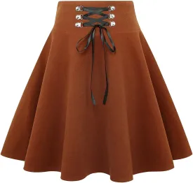 IDEALSANXUN Wool Plaid Mini Gothic Skirts for Womens High Waist Lace Up Short Pleated Skater Skirts
