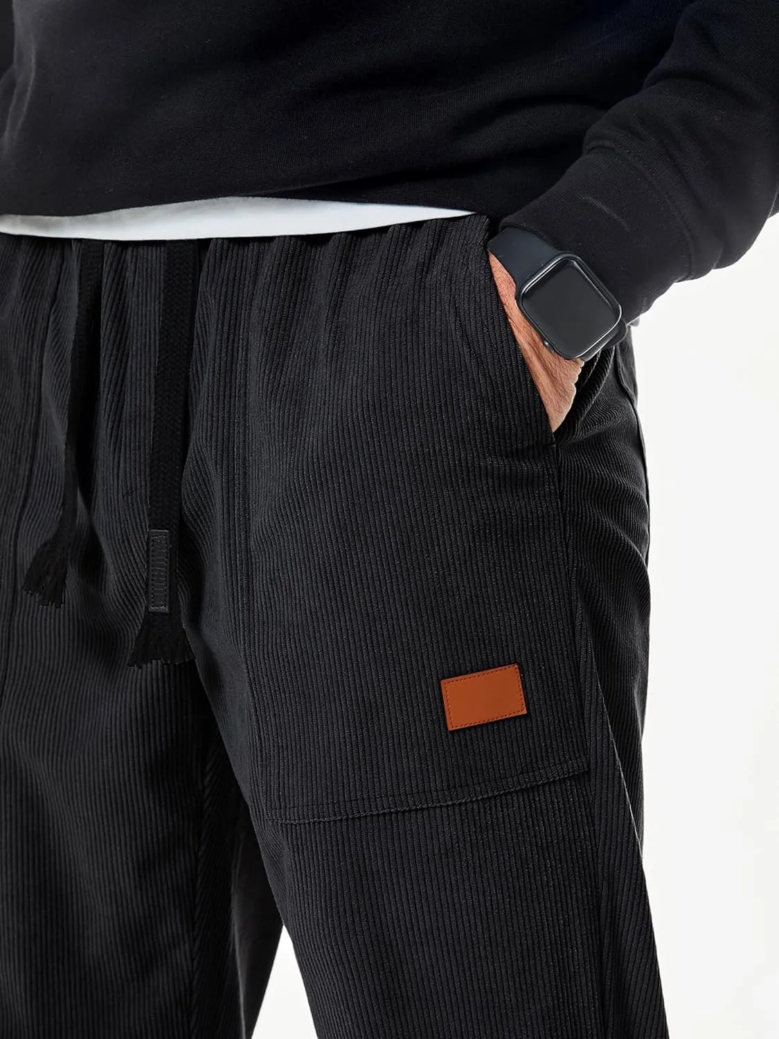 JMIERR Mens Corduroy Joggers Pants Casual Cargo Pants Drawstring Elastic Waist Baggy Tapered Sweatpants with Pockets