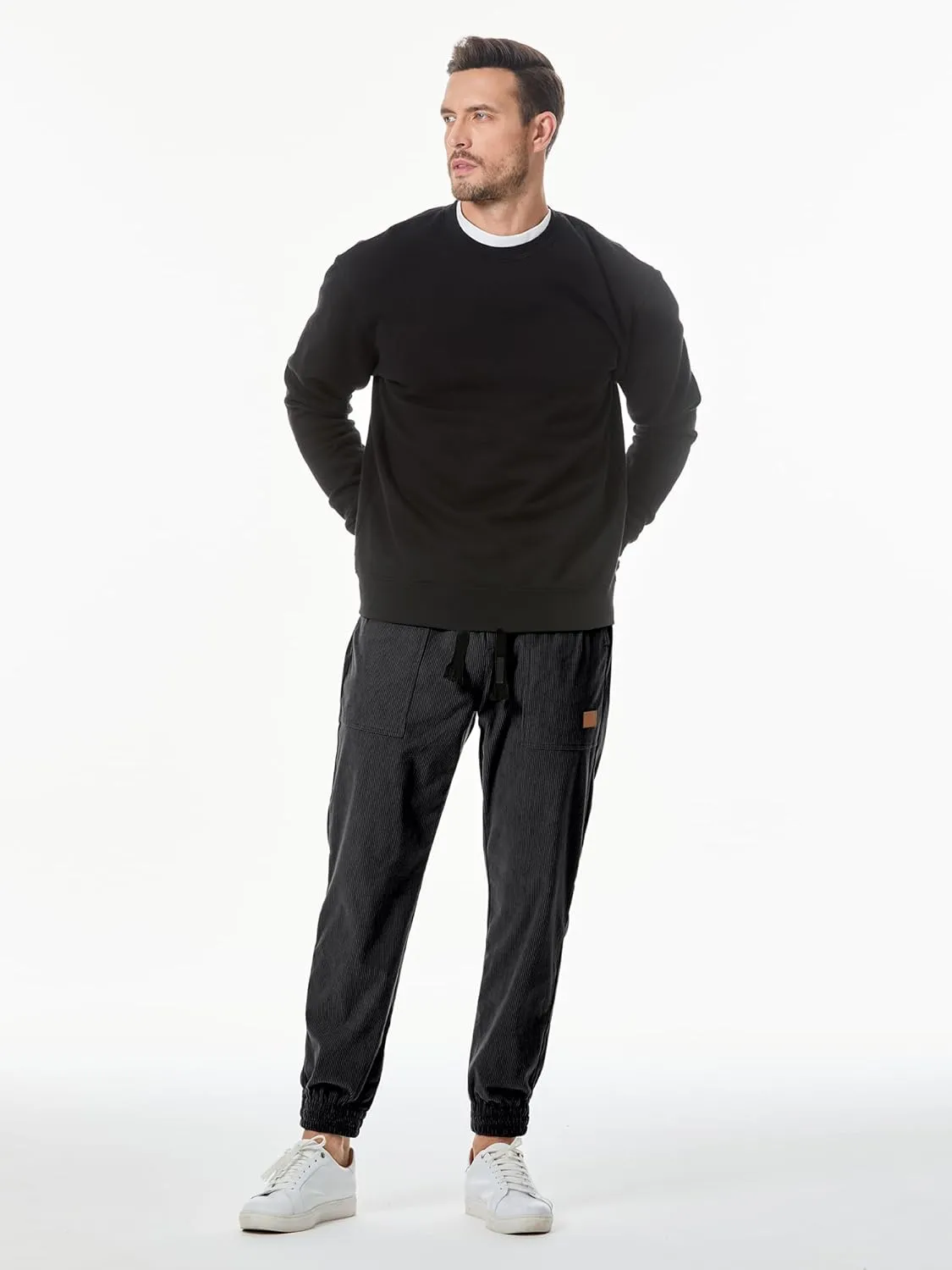JMIERR Mens Corduroy Joggers Pants Casual Cargo Pants Drawstring Elastic Waist Baggy Tapered Sweatpants with Pockets