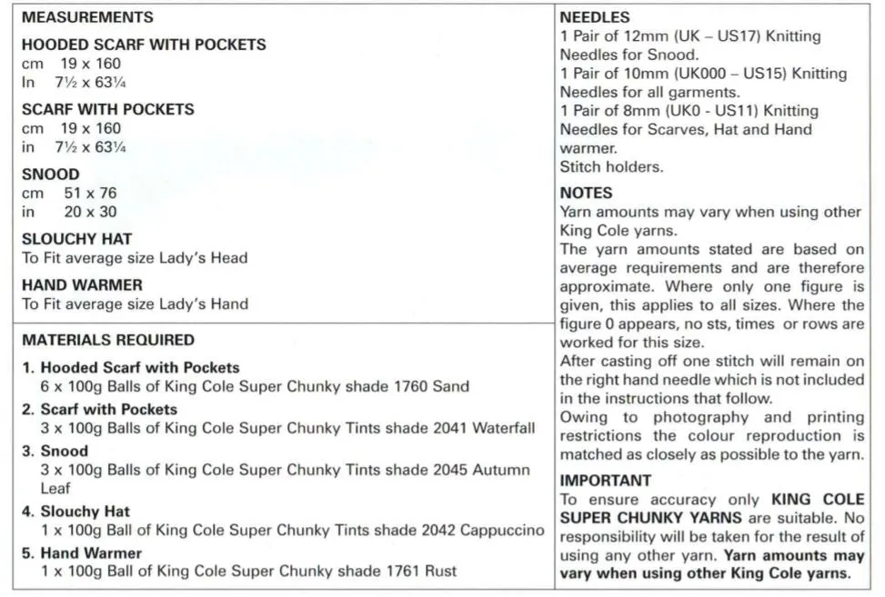 King Cole 4355 Winter Essentials Super Chunky Knitting Pattern