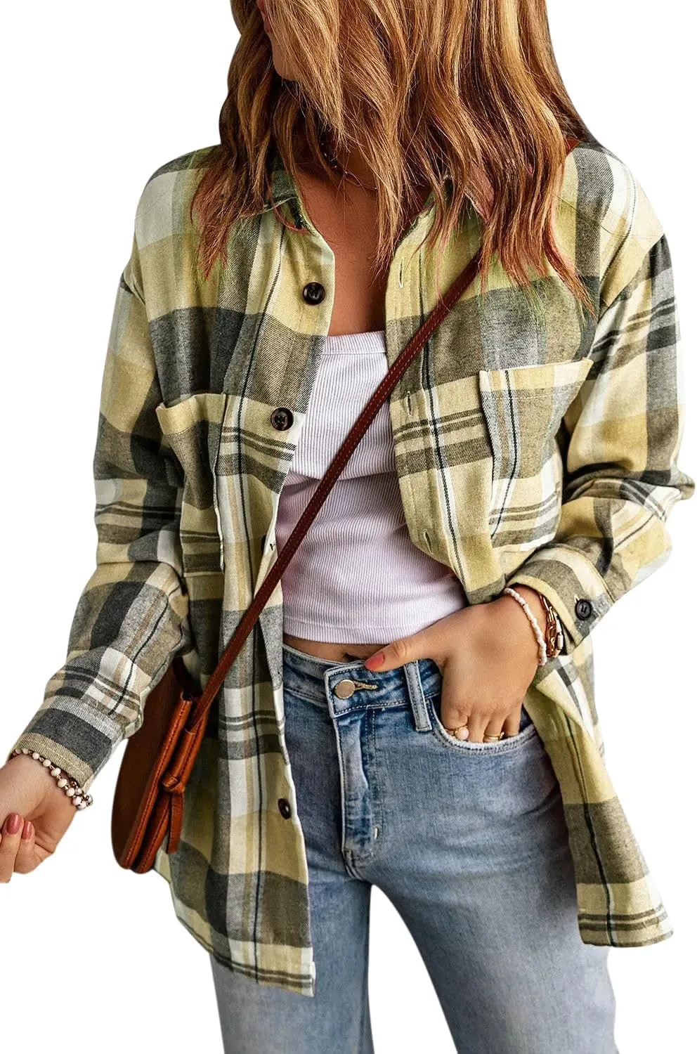 KINLONSAIR Womens Casual Flannel Plaid Shirts Oversized Lightweight Fall Shirt Coat Long Sleeve Button Down Blouse Tops