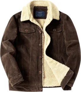LOUECHY Men's Corduroy Sherpa Lined Trucker Jacket Thickened Warm Winter Coats