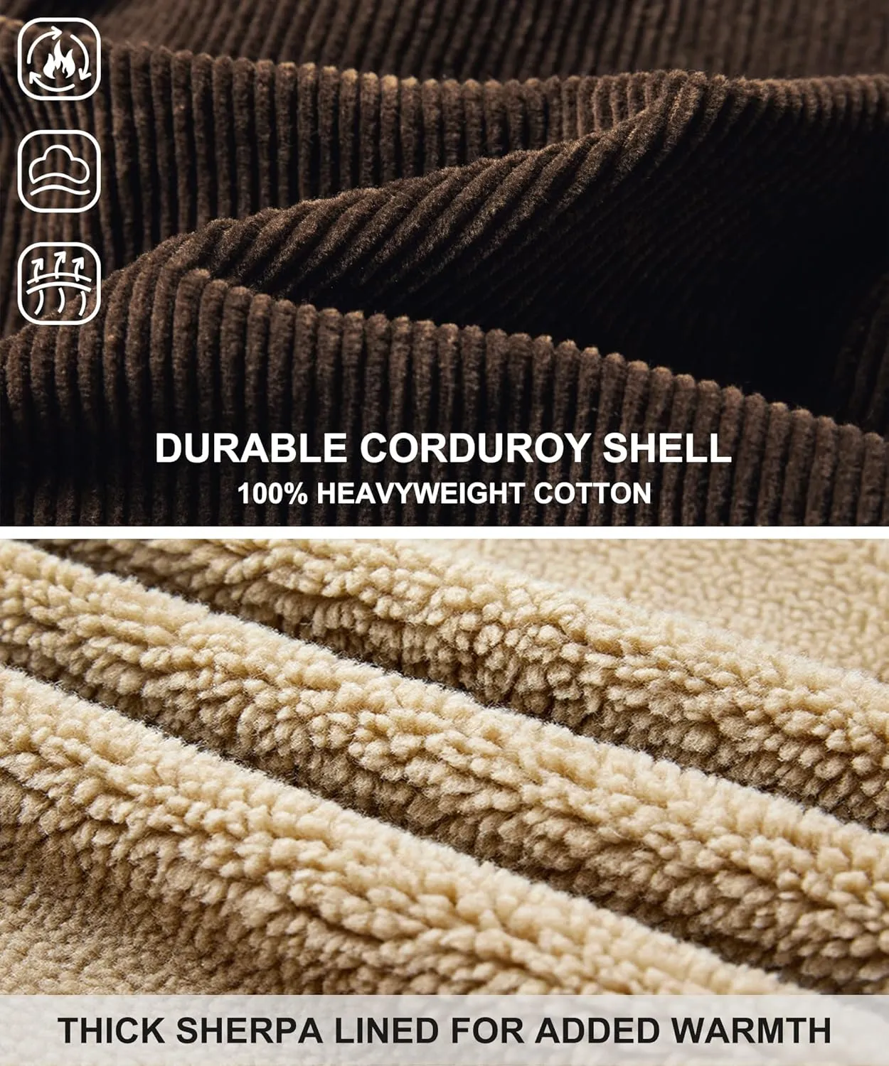 LOUECHY Men's Corduroy Sherpa Lined Trucker Jacket Thickened Warm Winter Coats