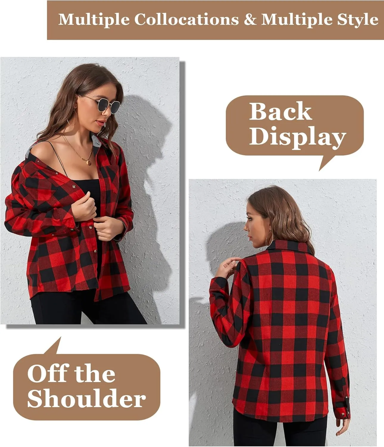 MARZXIN Plaid Flannel Shirt for Women Oversized Long Sleeve Button Down Shirts Casual Loose Blouse Tops