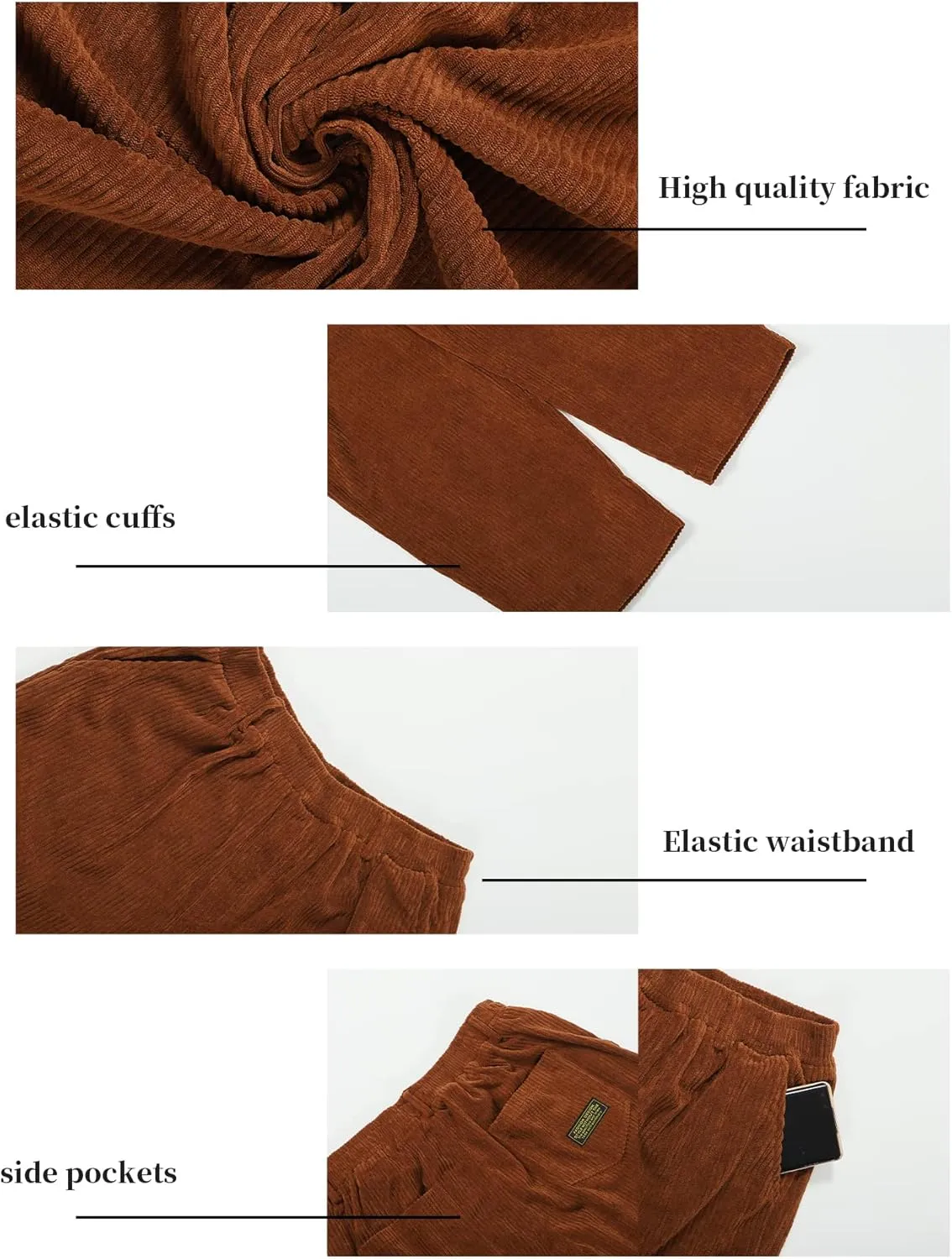 Men's Corduroy Pants Elastic Waist Straight Leg Casual Wide Leg Baggy Palazzo Pants with Pocket