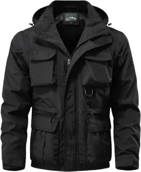Men's Military Lightweight Jacket Army Cargo Windbreaker Zip Front Stand Collar Cotton Jackets with Multi Pockets