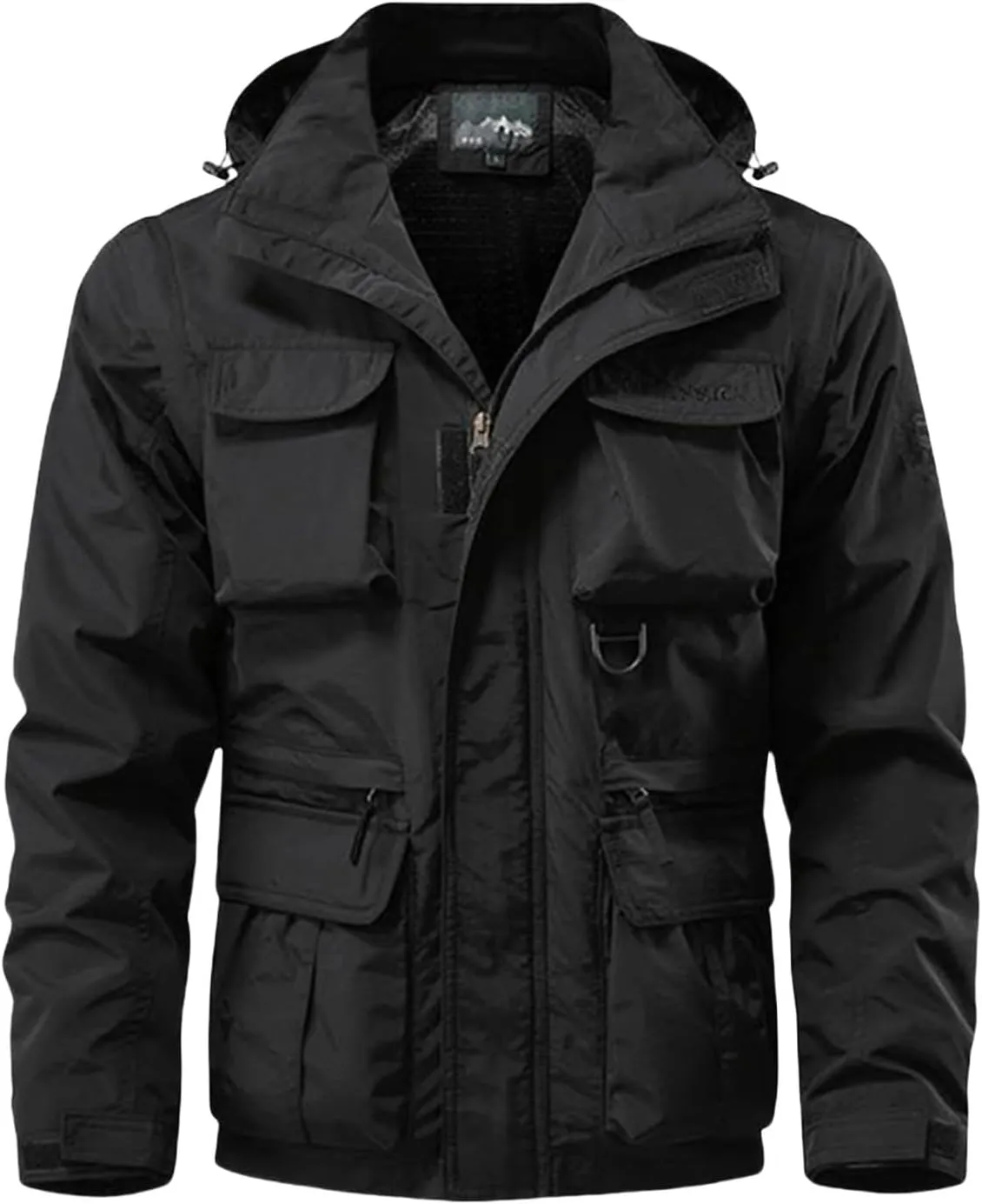 Men's Military Lightweight Jacket Army Cargo Windbreaker Zip Front Stand Collar Cotton Jackets with Multi Pockets