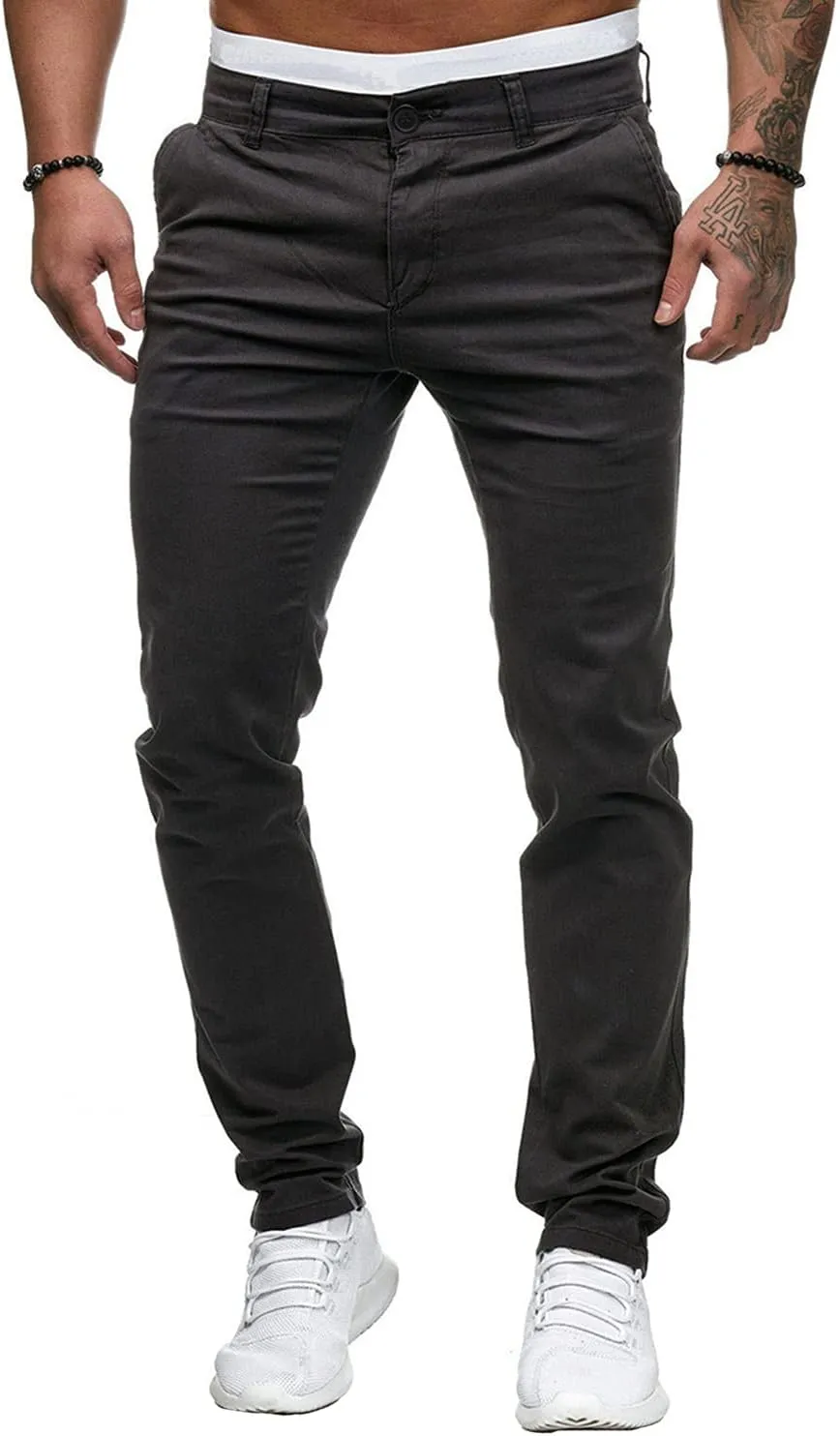 Men's Solid Color Jogger Trousers Slim Fit Chino Pants Basic Modern Stretch Fashion Comfortable Button Casual Pants