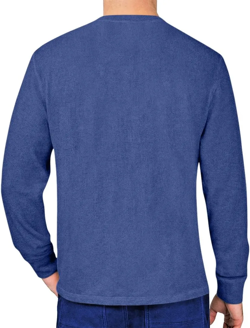 Men's Waffle Jersey Henley Shirts - Casual Top Tee T-Shirts Long Sleeve