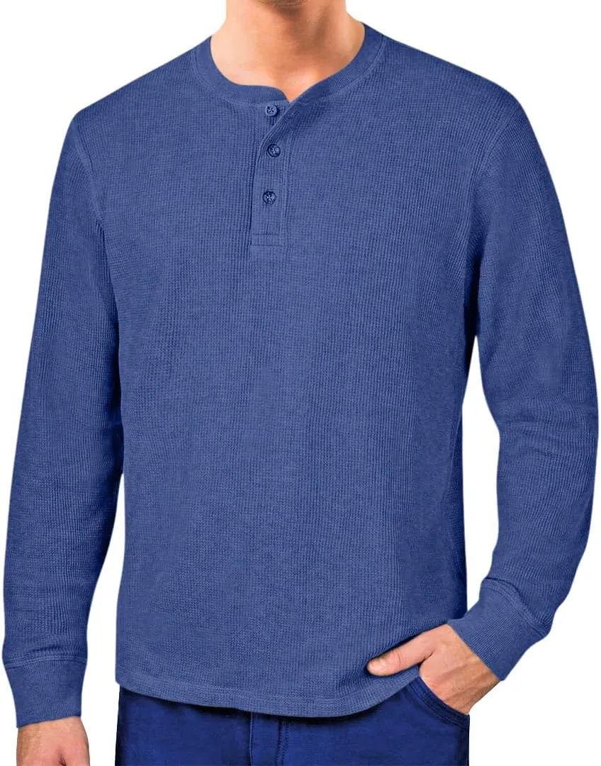 Men's Waffle Jersey Henley Shirts - Casual Top Tee T-Shirts Long Sleeve