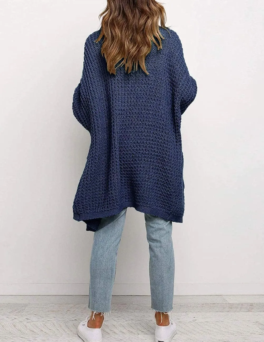 MEROKEETY Women's Oversized Long Batwing Sleeve Cardigan Waffle Knit Sweater Coat