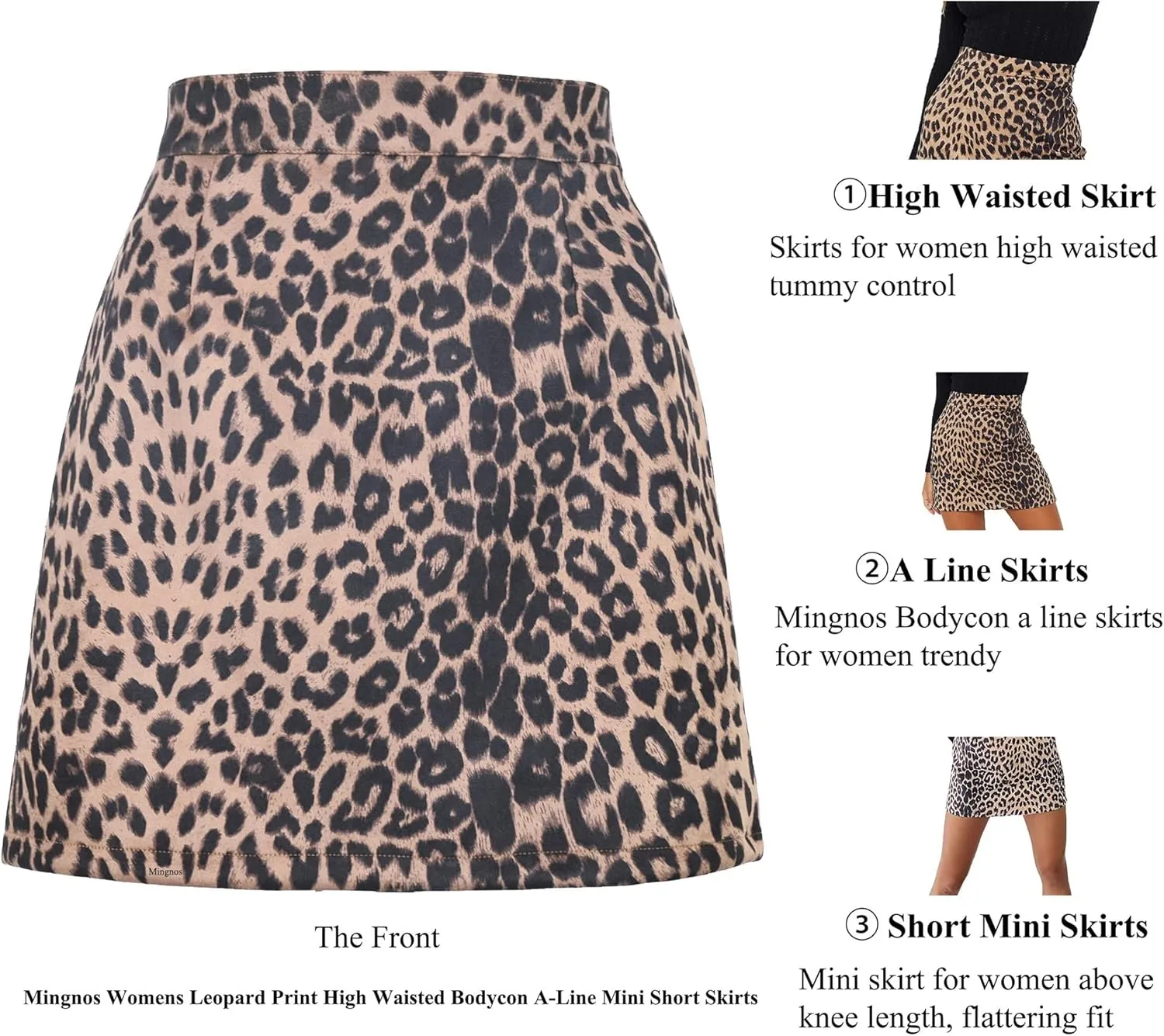 Mingnos Womens Faux Suede Leopard Print High Waisted Bodycon A-Line Mini Short Skirts