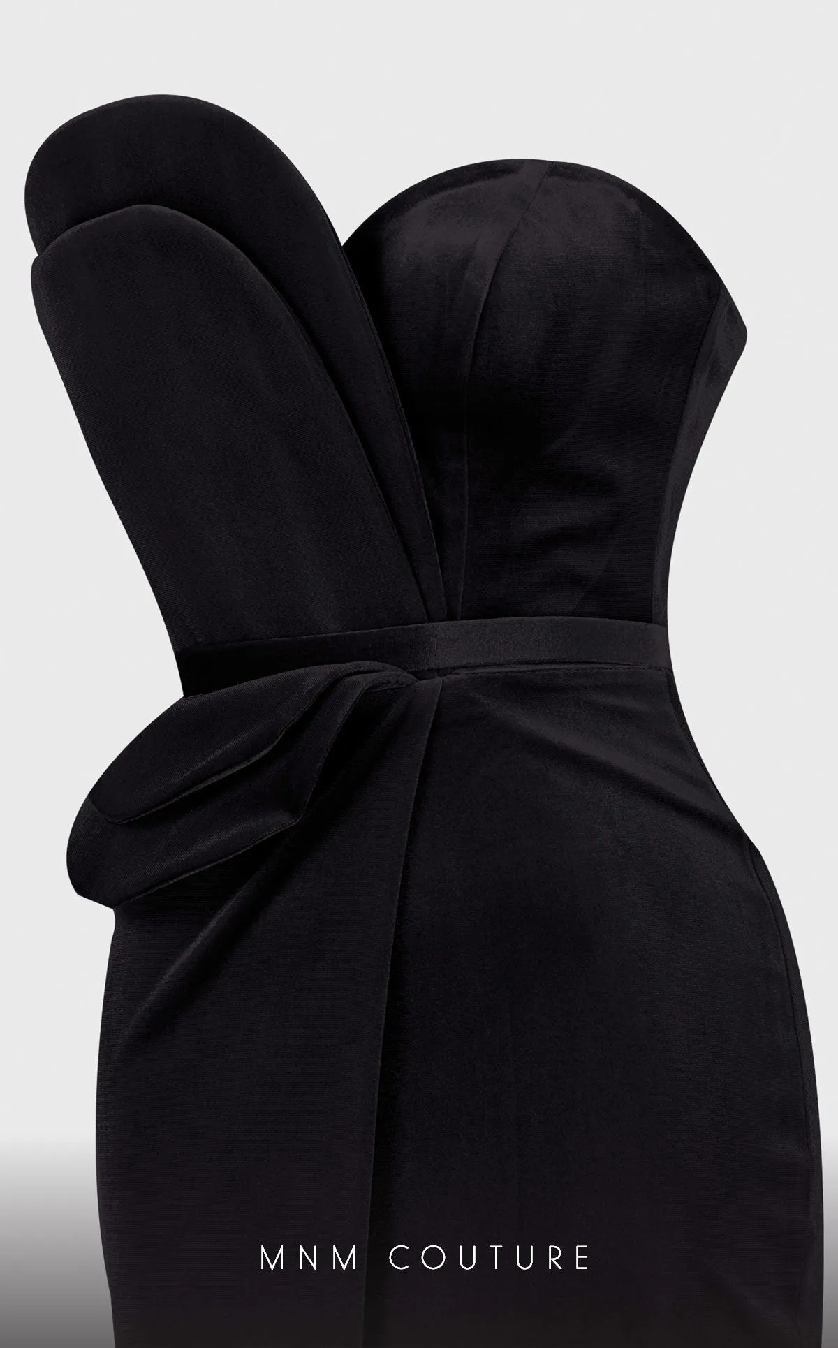 MNM Couture N0515 : Radiant Drama in a Strapless Velvet Evening Gown.