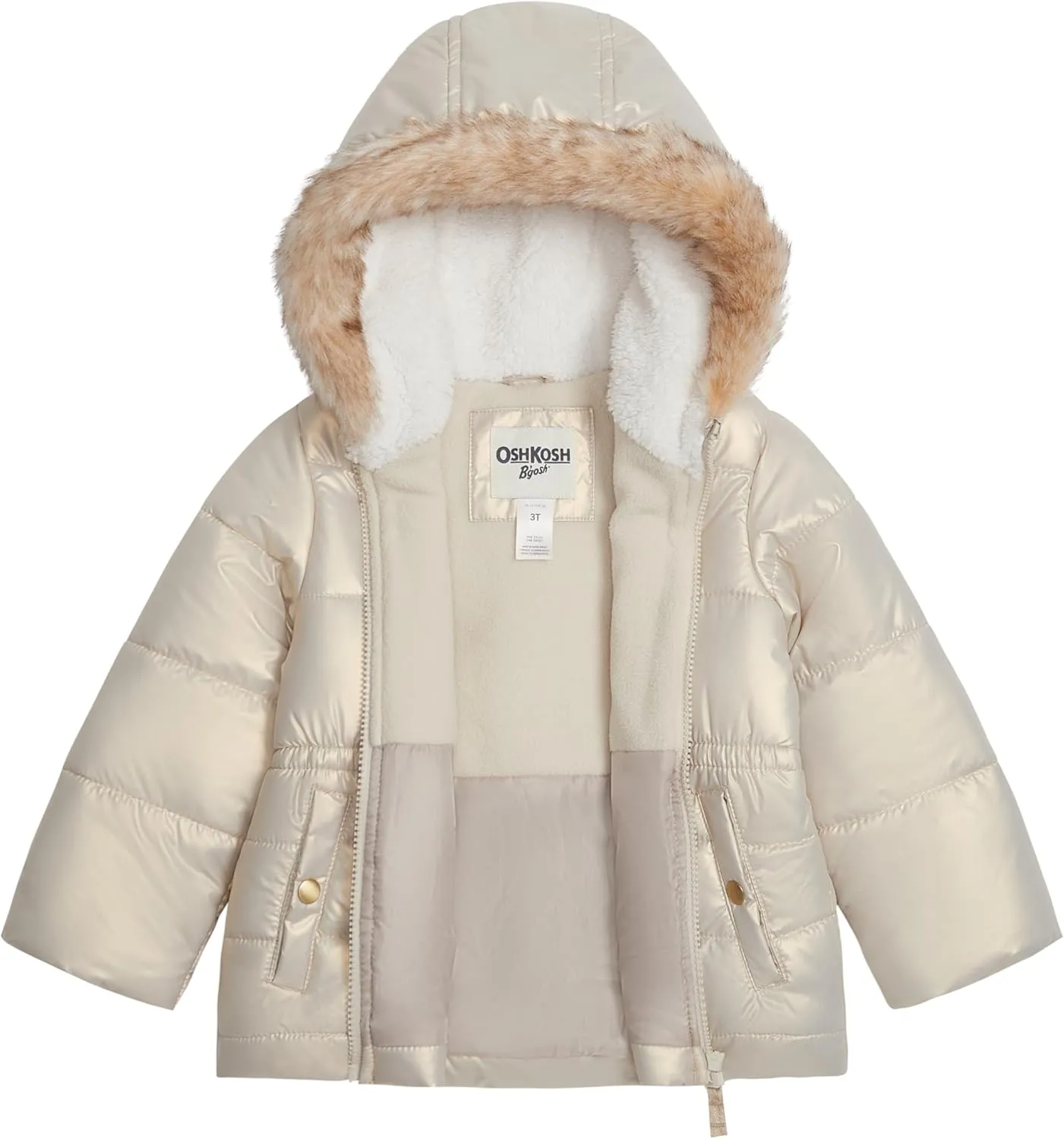 OSHKOSH B'GOSH Baby Girls' Warm Winter Parka Coat with Faux Fur Sherpa-Lined Hood