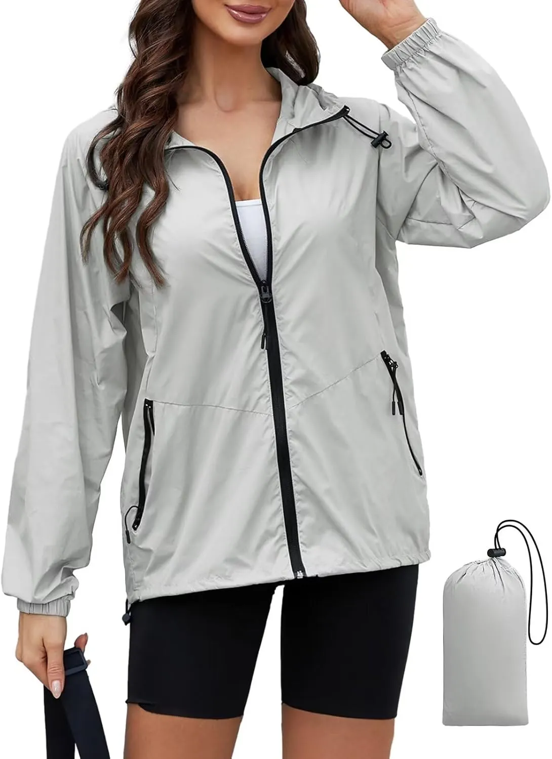PITINAN Rain Jacket Women Waterproof Lightweight Rain Jacket With Hood Packable Raincoat with Pockets S-XXL