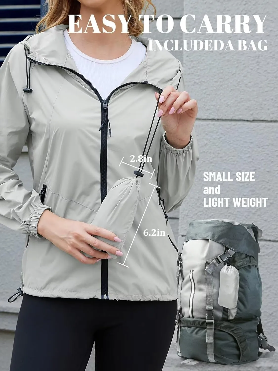 PITINAN Rain Jacket Women Waterproof Lightweight Rain Jacket With Hood Packable Raincoat with Pockets S-XXL