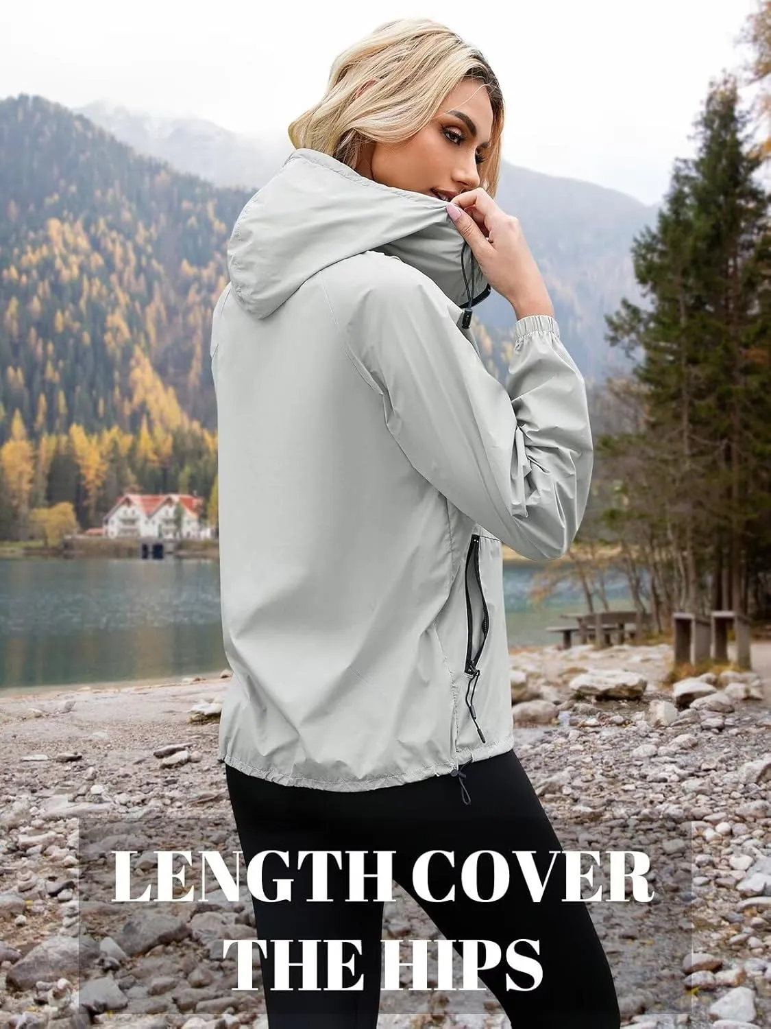 PITINAN Rain Jacket Women Waterproof Lightweight Rain Jacket With Hood Packable Raincoat with Pockets S-XXL