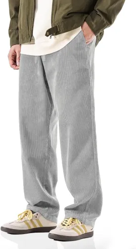 PLEPAN Mens Corduroy Pants Baggy Wide Leg Loose Fit Drawstring Elastic Waist Sweatpants Vintage Pants