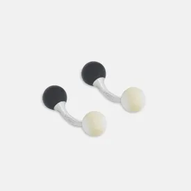 Reversible Onyx and Mother-of-Pearl Bulb Sterling Silver Cufflinks