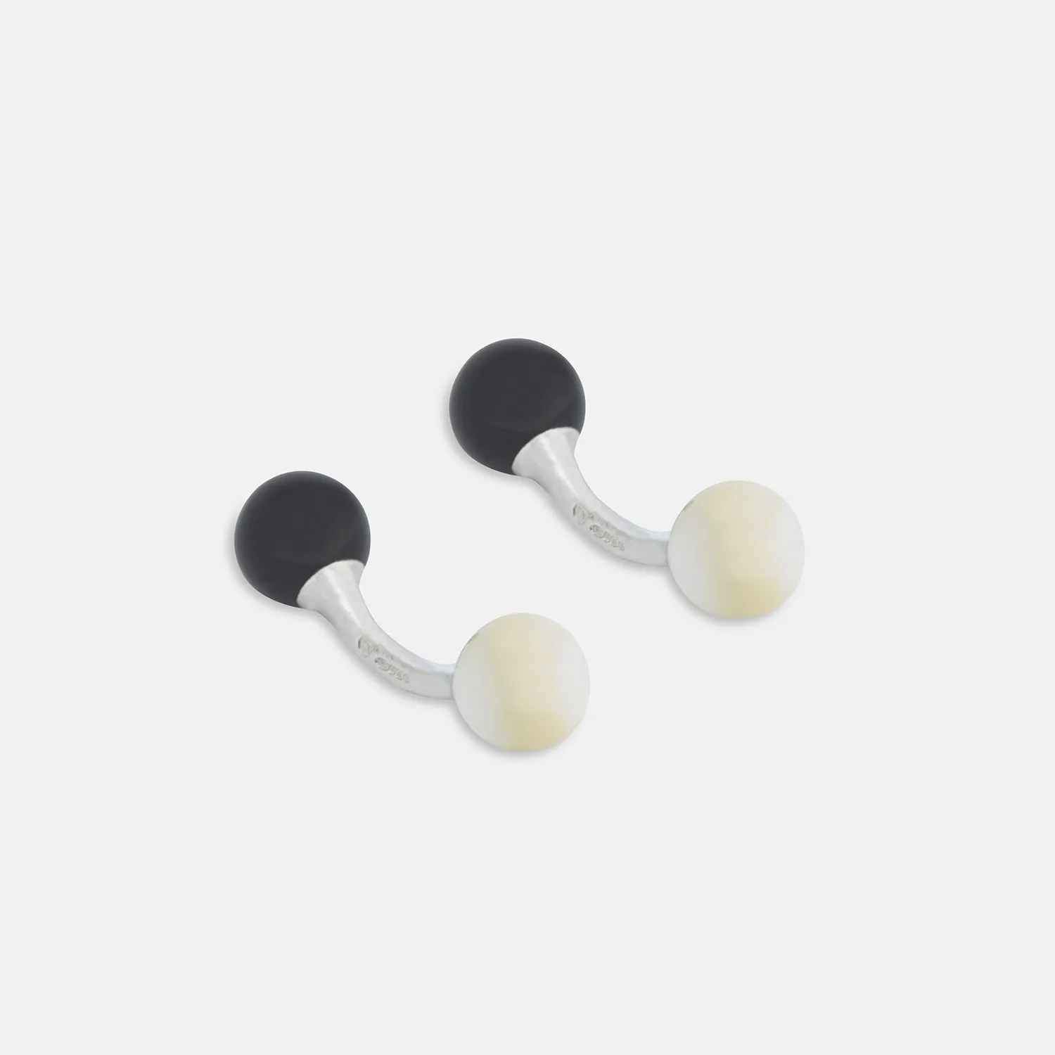 Reversible Onyx and Mother-of-Pearl Bulb Sterling Silver Cufflinks