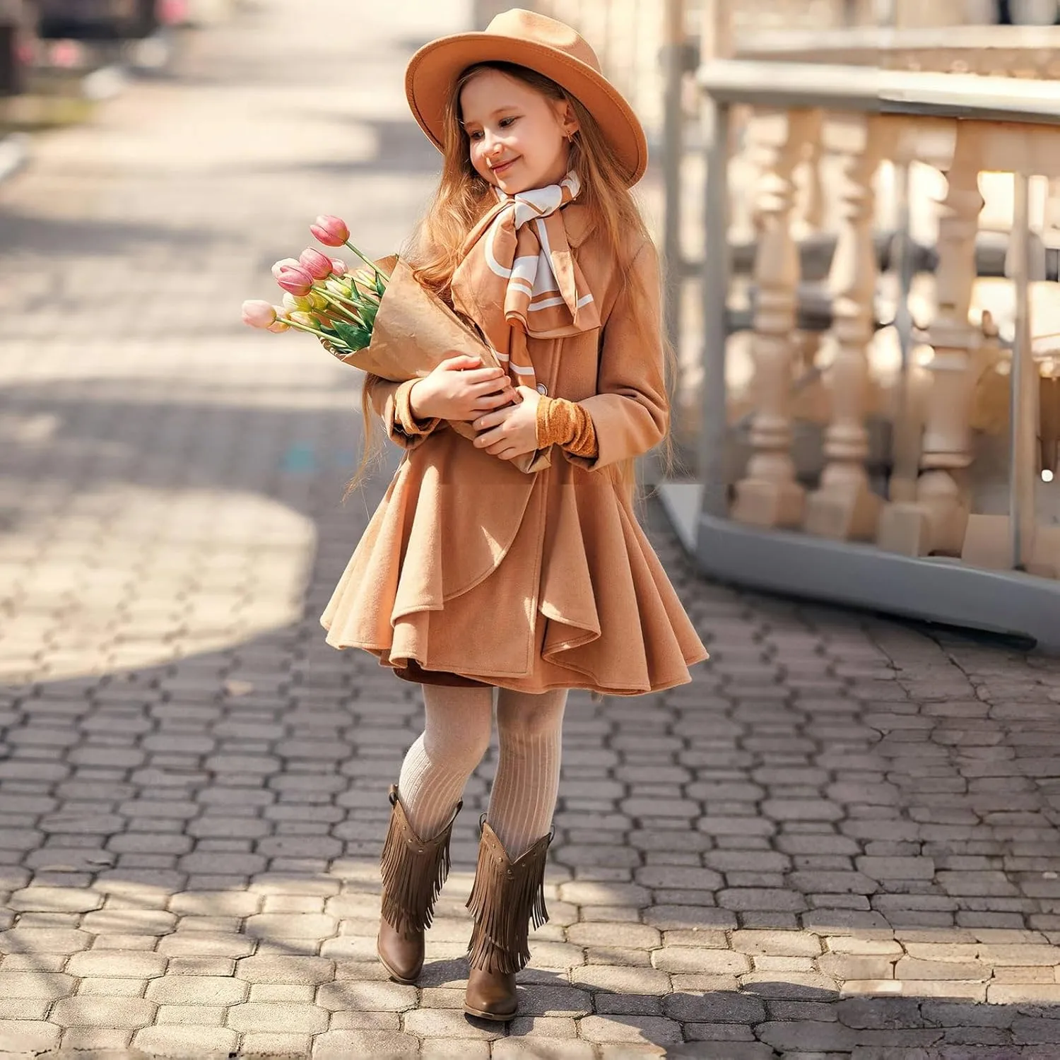 Rollda Girls Cowboy Boots with Tassel, Fringe Cowgirl Boots, Snip Toe, TPR Outsole, Kids Western Boots Stylish & Comfortable for All-Seasons, Toddler/Little Kid/Big Kid