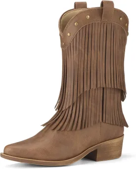 Rollda Girls Cowboy Boots with Tassel, Fringe Cowgirl Boots, Snip Toe, TPR Outsole, Kids Western Boots Stylish & Comfortable for All-Seasons, Toddler/Little Kid/Big Kid