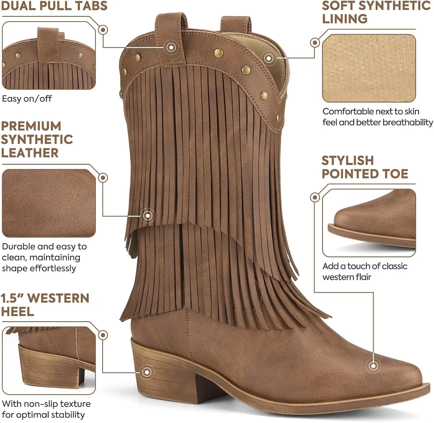Rollda Girls Cowboy Boots with Tassel, Fringe Cowgirl Boots, Snip Toe, TPR Outsole, Kids Western Boots Stylish & Comfortable for All-Seasons, Toddler/Little Kid/Big Kid