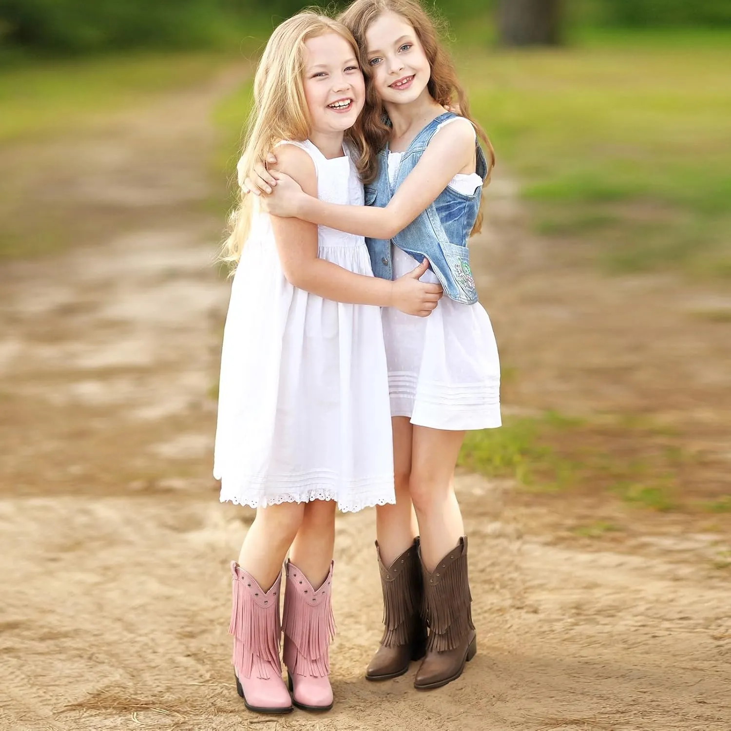 Rollda Girls Cowboy Boots with Tassel, Fringe Cowgirl Boots, Snip Toe, TPR Outsole, Kids Western Boots Stylish & Comfortable for All-Seasons, Toddler/Little Kid/Big Kid