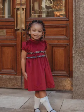 'Ruby' burgundy velvet & tartan dress