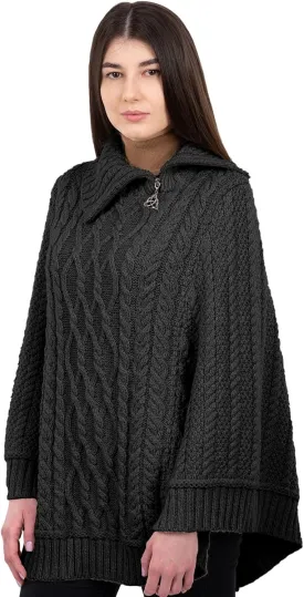 SAOL Ireland Ladies 100% Merino Wool Cowl Neck Zipper Poncho
