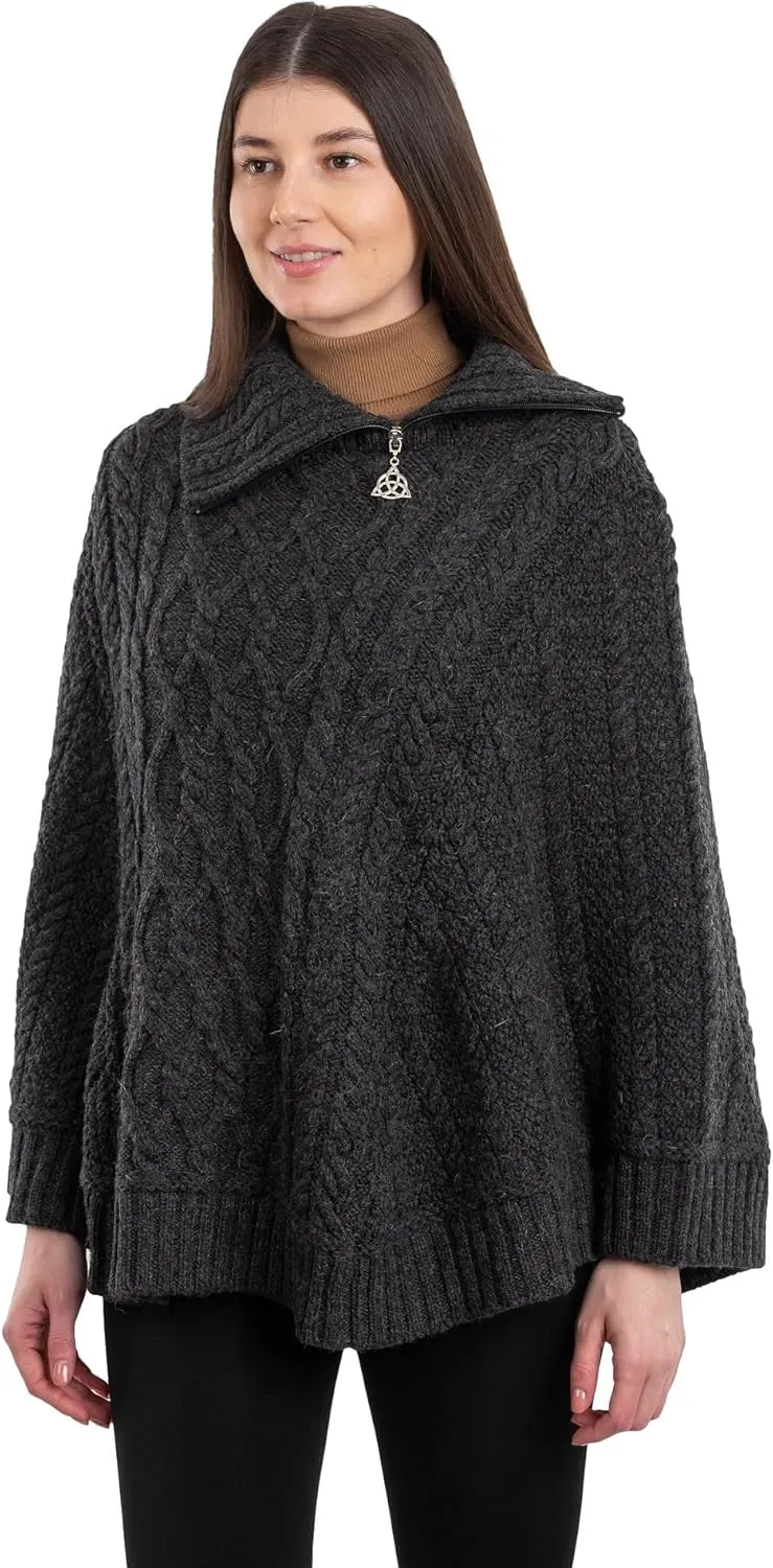 SAOL Ireland Ladies 100% Merino Wool Cowl Neck Zipper Poncho