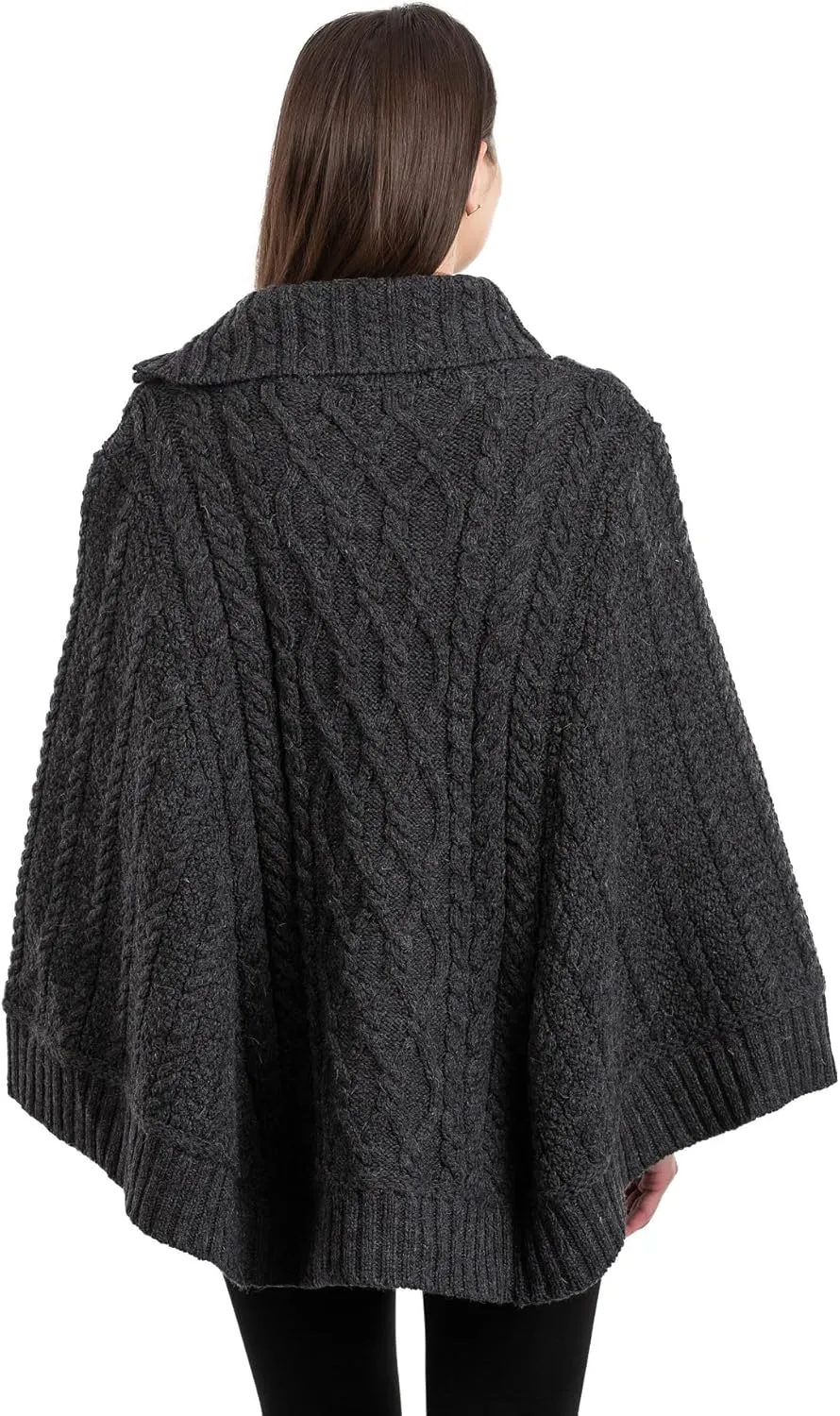 SAOL Ireland Ladies 100% Merino Wool Cowl Neck Zipper Poncho