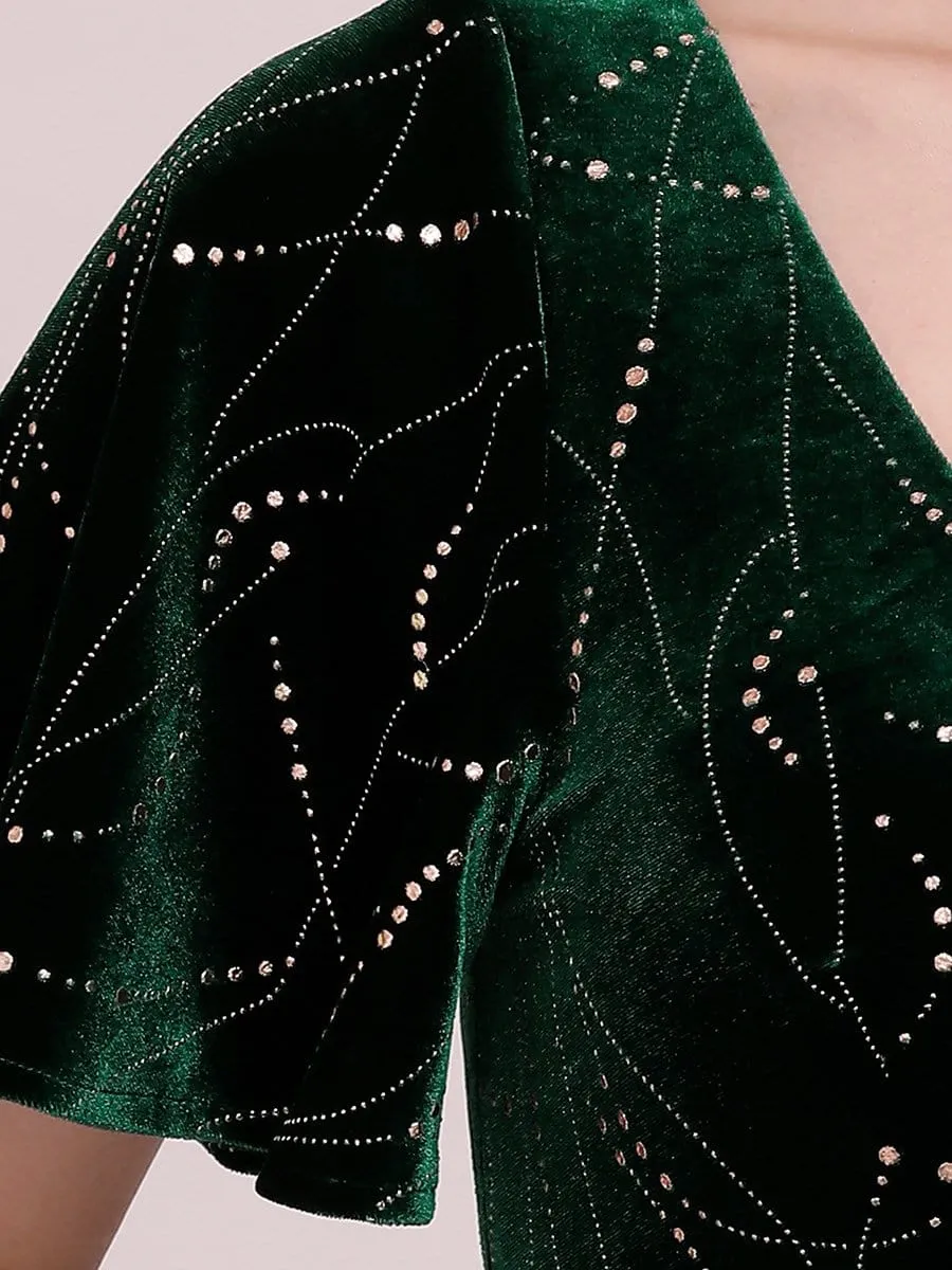 Sexy V Neck Velvet Evening Dress with Contrast Sequin
