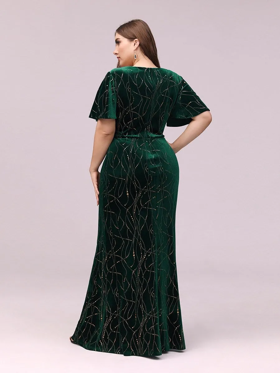 Sexy V Neck Velvet Evening Dress with Contrast Sequin