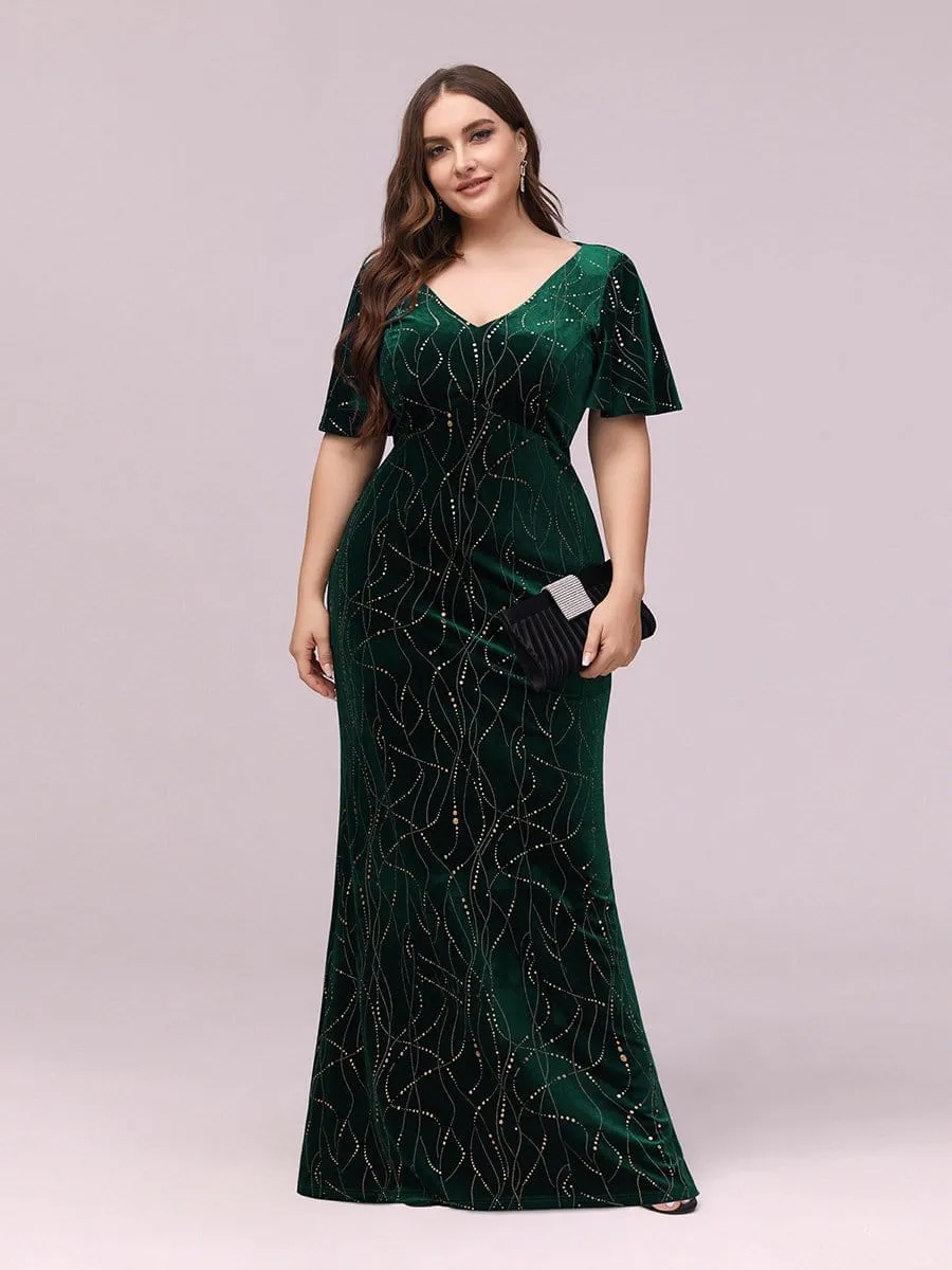 Sexy V Neck Velvet Evening Dress with Contrast Sequin